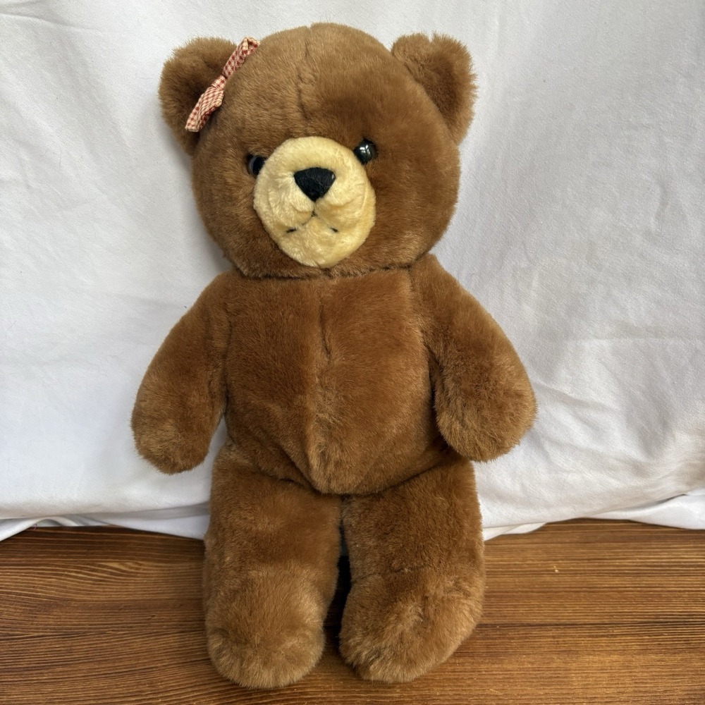 Vintage‎ House of Lloyd Teddy Bear Plush Korea Brown Stuffed Animal Red Bow